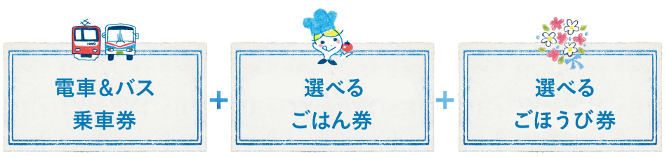 電車＆バス乗車券＋選べるごはん券・選べるごほうび券