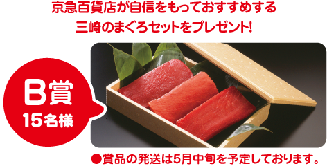 京急百貨店が自信をもっておすすめする三崎まぐろセットをプレゼント！ B賞15名様 賞品の発送は5月中旬を予定しております。
