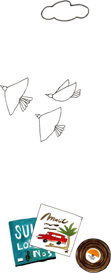 鳥とレコードのイラスト