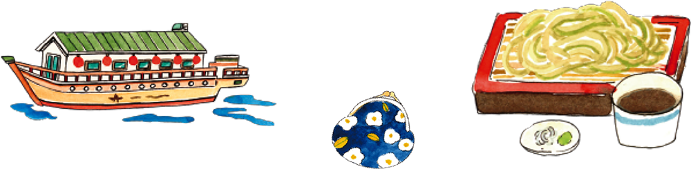 お蕎麦や屋台船のイラスト