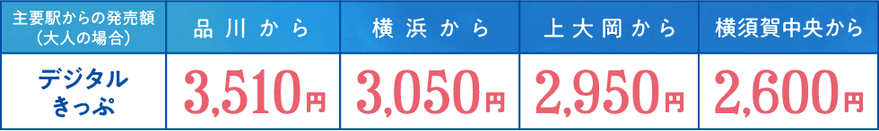 主要駅からの発売額（大人の場合）